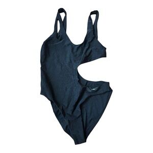 Nike Swim Swimsuit Womens Large Black One Piece Cutout Jacquard Swoosh